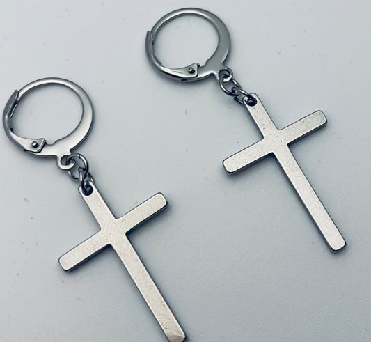 Sliver Cross Dangle Earrings